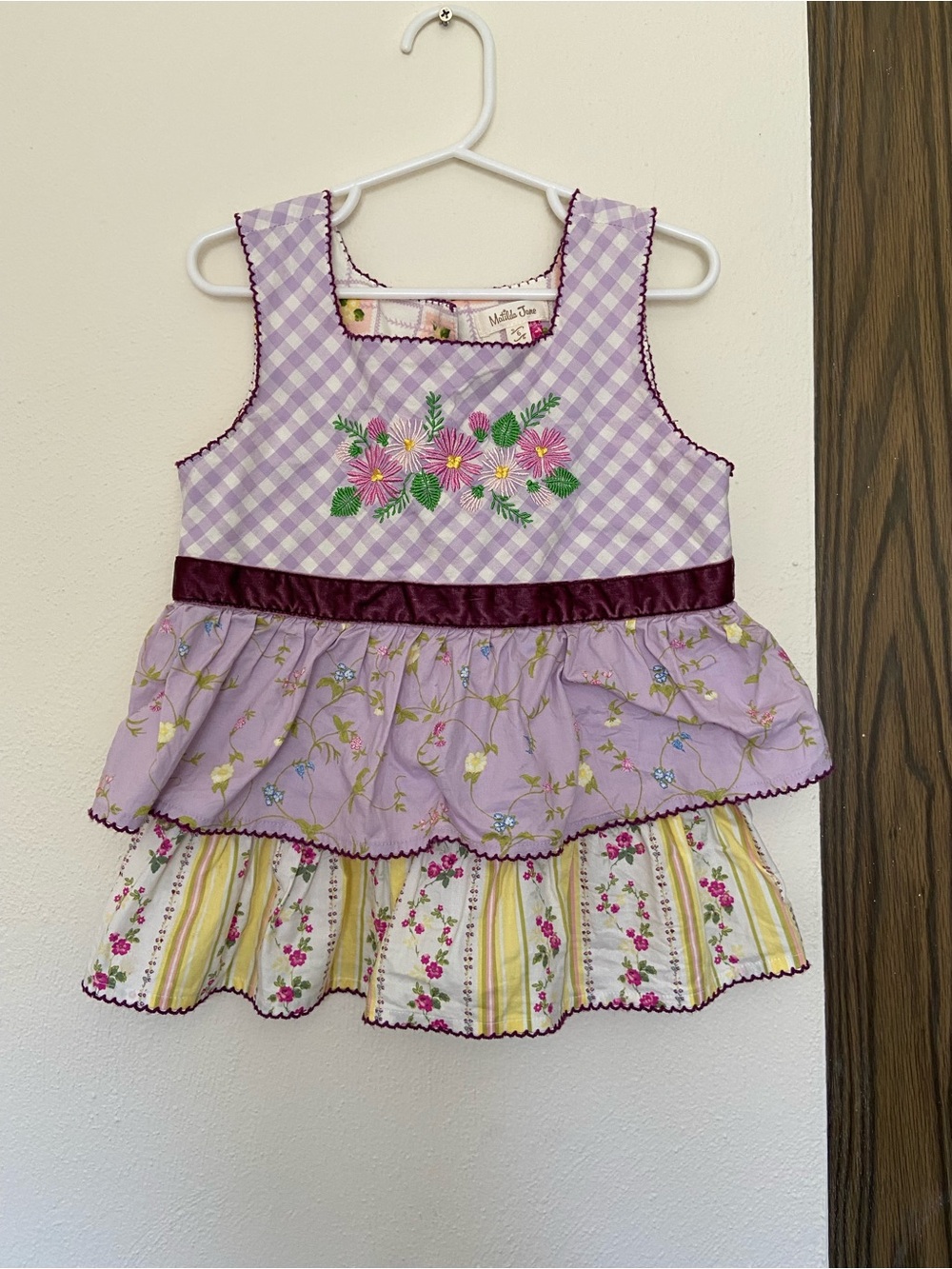 Lilac Gingham Floral Tiered Toddler Top